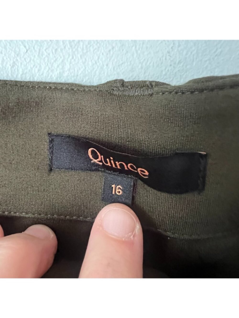 Quince Ultra Stretch Ponte Cropped Wide Leg Pants Olive Green Women's Size 16 - Picture 5 of 10